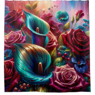 "Raindrops on Rose and Calla Lilies" Duschvorhang