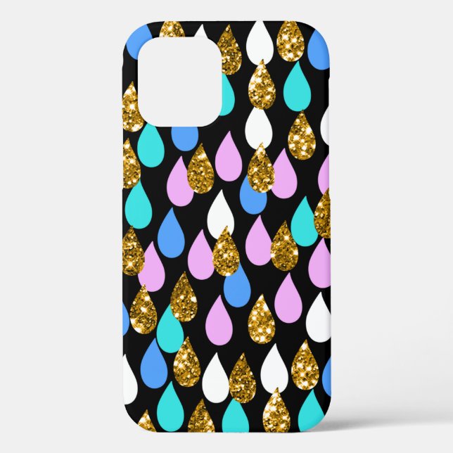 Raindrops und Gold-Glitzer Case-Mate iPhone Hülle (Rückseite)