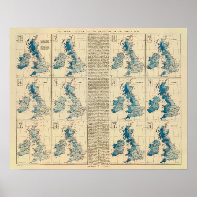 Rainfall, temperature, British Isles Poster (Vorne)