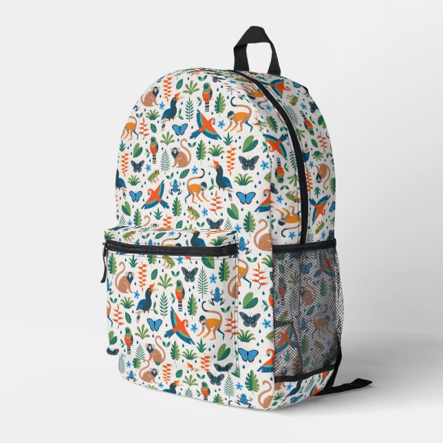 Rainforest Animal Pattern Bedruckter Rucksack (Rückseitige Ecke Rechts)