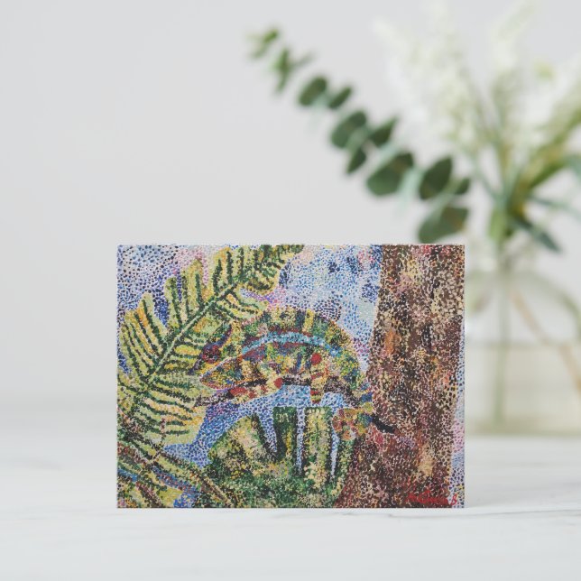 Rainforest Chameleon Painted Postcard Postkarte (Stehend Vorderseite)