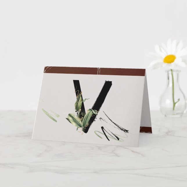Rainforest Embellished Painted Letter V Monogram Karte (Kleine Pflanze)