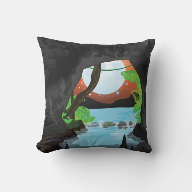 Rainforest Höhle Cartoon Landschaft Kissen (Vorderseite)