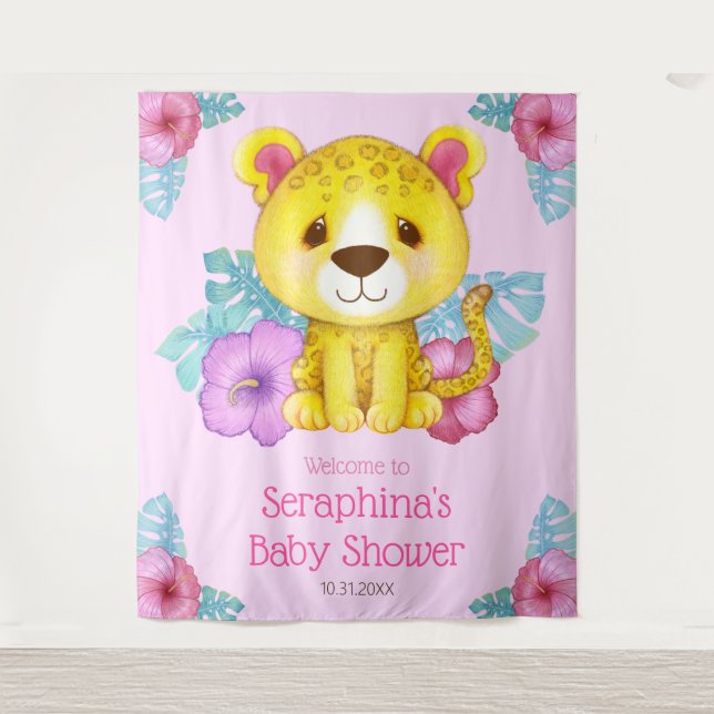 Rainforest Jungle Leopard Babydusche Hintergrund Wandteppich (Vorderseite)