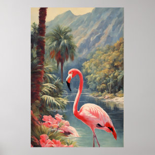Rainforest Wildlife Pink Flamingo Vintag Poster