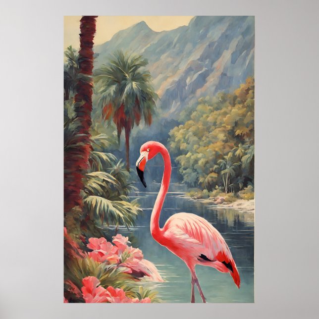 Rainforest Wildlife Pink Flamingo Vintag Poster (Vorne)