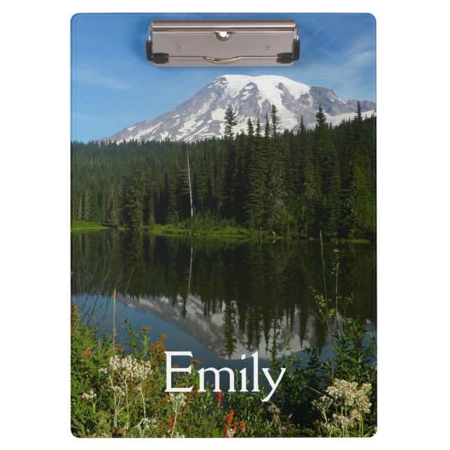 Rainier Lake Reflektion mit Wildblumen Klemmbrett (Vorderseite)