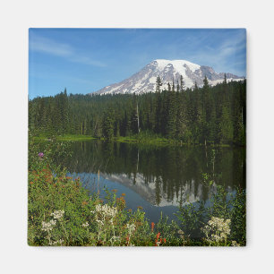Rainier Lake Reflektion mit Wildblumen Magnet