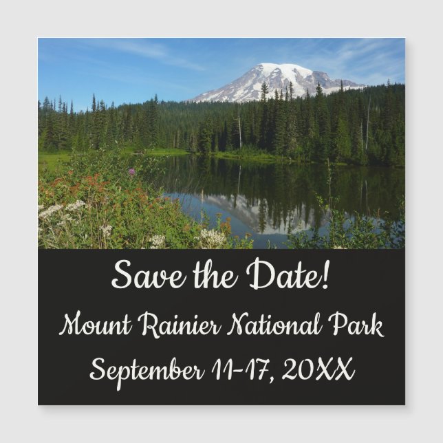 Rainier Lake Reflektion mit Wildblumen Magnetkarte (Vorderseite)