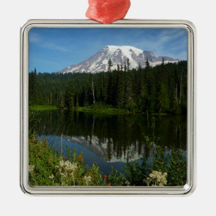 Rainier Lake Reflektion mit Wildblumen Ornament Aus Metall