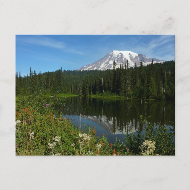 Rainier Lake Reflektion mit Wildblumen Postkarte (Vorderseite)