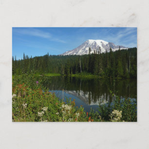 Rainier Lake Reflektion mit Wildblumen Postkarte