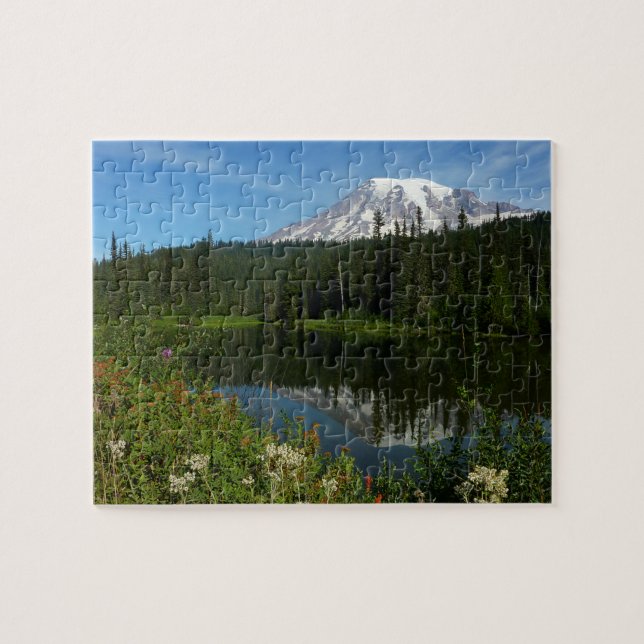 Rainier Lake Reflektion mit Wildblumen Puzzle (Horizontal)