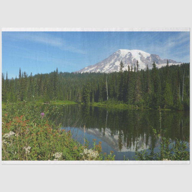 Rainier Lake Reflektion mit Wildblumen Seidenpapier (Vorderseite)