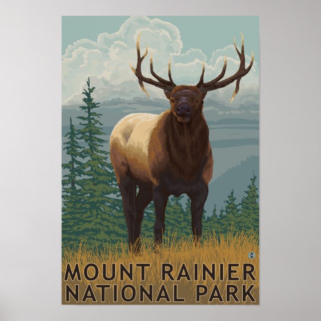 Rainier National Park, WashingtonElk Scene Poster (Vorne)