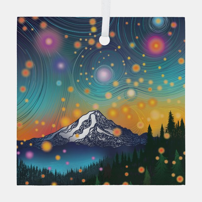 Rainier w Abend Starry Sky and Fireflies Ornament Aus Glas (Rückseite)