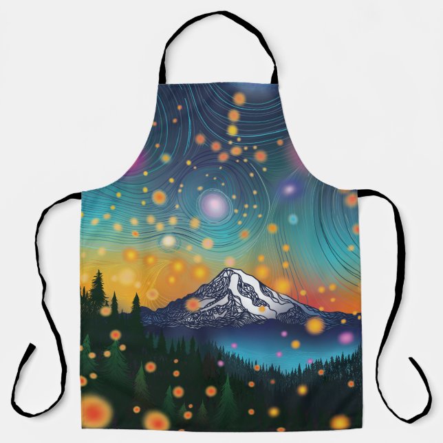 Rainier w Abend Starry Sky and Fireflies Schürze (Vorderseite)