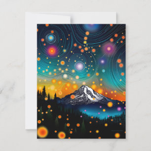 Rainier w Abend Starry Sky und Wildblumen Feiertagskarte