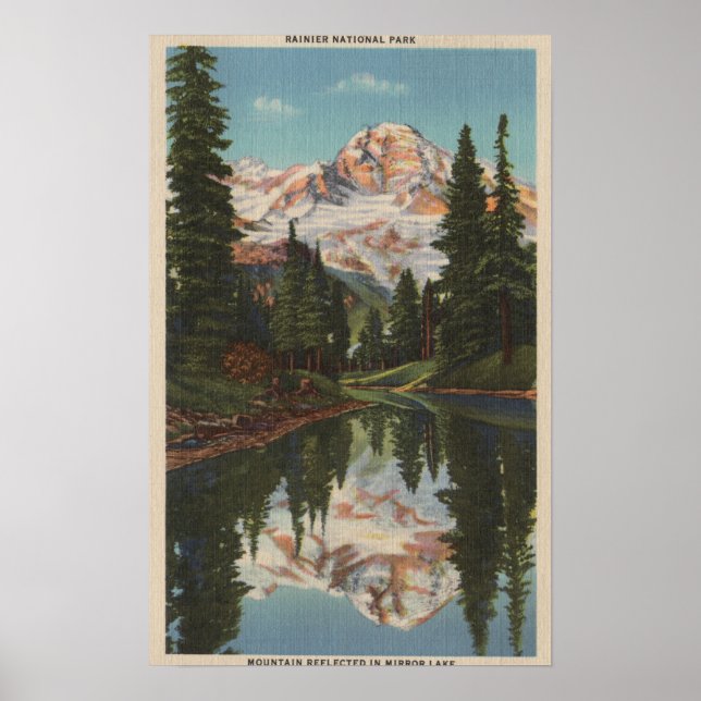 Rainier, WA - Mirror Lake mit Reflectin Poster (Vorne)