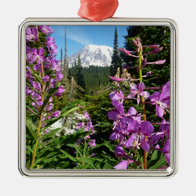 Rainier zwischen Lila Phlox-Blume Ornament Aus Metall (Vorne)