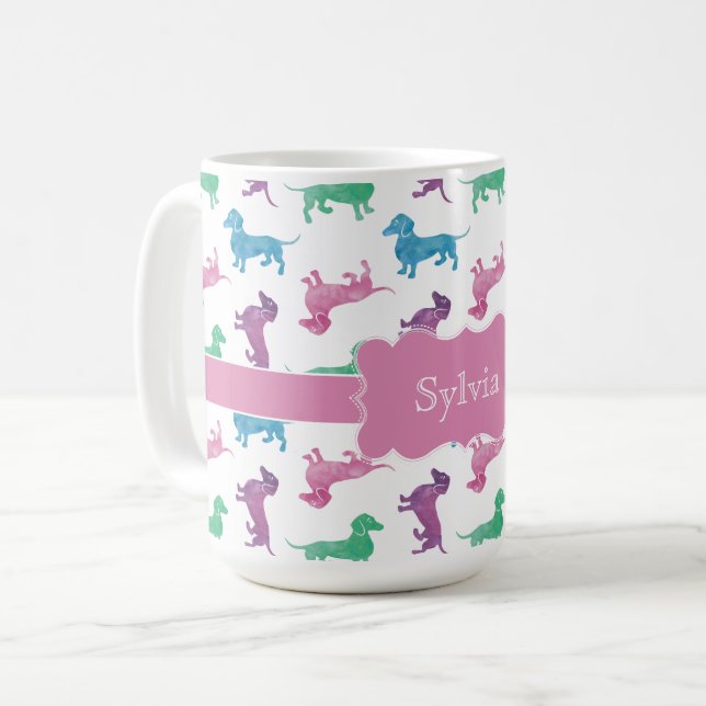 Raining Dachshunds Cute Pastel Doxies Kaffeetasse (Vorderseite Links)