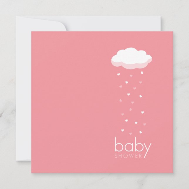 Raining Hearts Baby Dusche Rosa Einladung (Vorderseite)