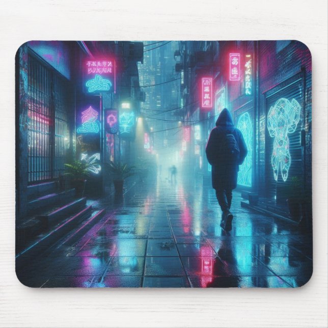 Rainy Alley von Hologrammen Mousepad (Vorne)