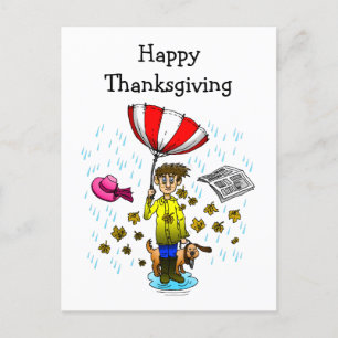 Rainy and Windy Happy Thanksgiving Postkarte
