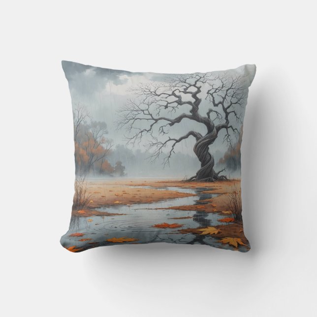 Rainy Autumn Tree Mood Pillow Kissen (Vorderseite)
