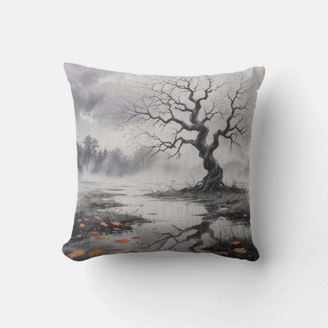 Rainy Autumn Tree Mood Pillow Kissen (Vorderseite)