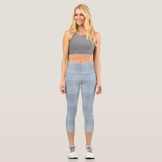 Rainy Blue Star Speckled Gingham Capri Leggings (Vorderseite)