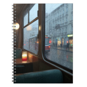 Rainy Café Window Tram Ride Notebook Notizblock