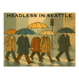 Rainy City Walkers with Umbrella Heads Seattle Art Fotodruck