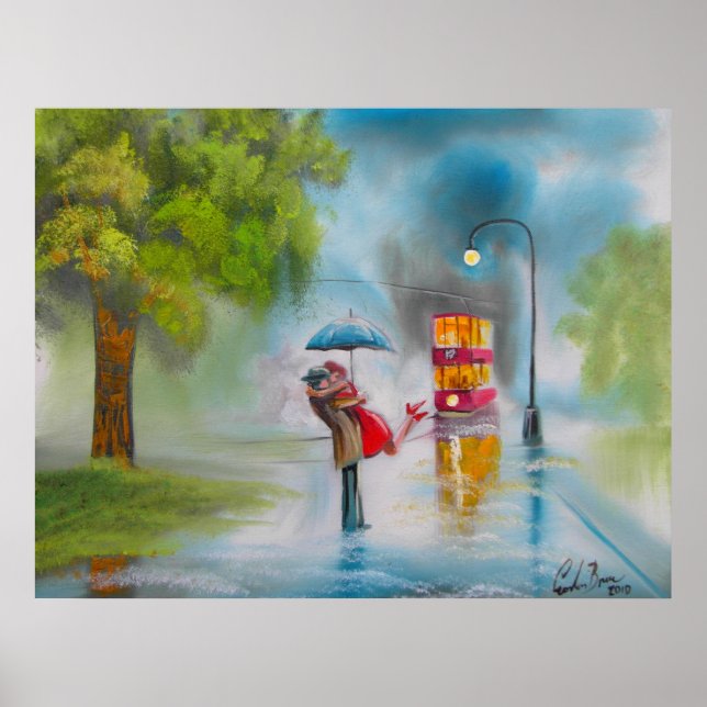 RAINY DAKISSING COUPLE TRAM UMBRELLA POSTER (Vorne)