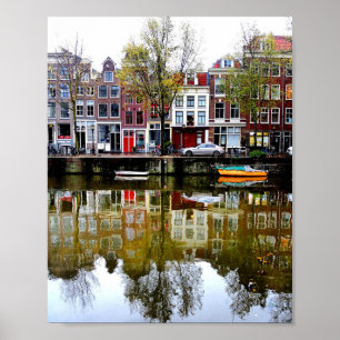 Rainy Day Amsterdam Canal Winter Reflections Foto Poster