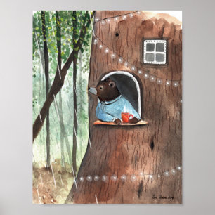 Rainy Day Bear Daydream Tea Time Illustration Poster