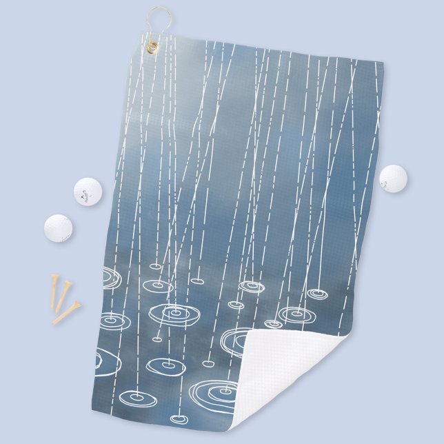 Rainy Day Blue Golfhandtuch (Rainy weather graphic art golf towel)