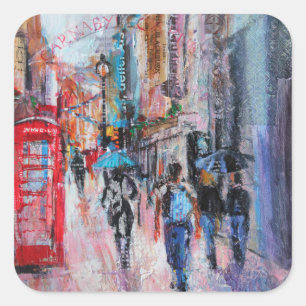 Rainy Day Carnaby Street Quadratischer Aufkleber