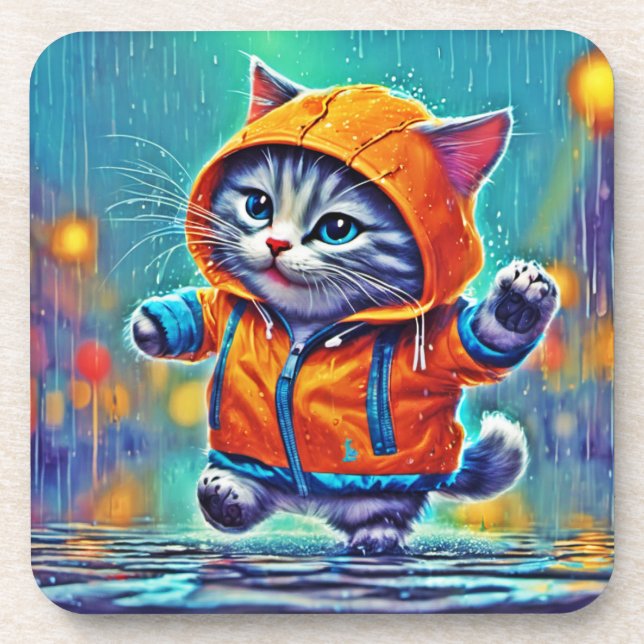 Rainy Day Cat Dance Getränkeuntersetzer (Vorderseite)