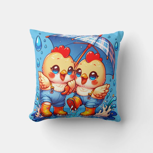 "Rainy Day Chickens" Kissen (Vorderseite)