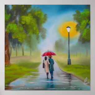 RAINY DAY COUPLE UMBRELLA-MALETTE POSTER