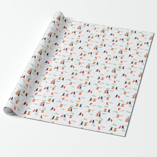 Rainy Day Friends: Cat Dog Vintag Geschenkpapier (Ungerollt)