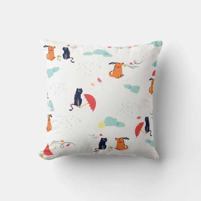 Rainy Day Friends: Cat Dog Vintag Kissen (Vorderseite)