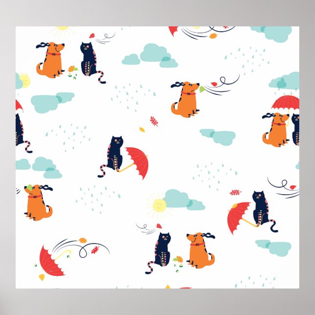 Rainy Day Friends: Cat Dog Vintag Poster (Vorne)