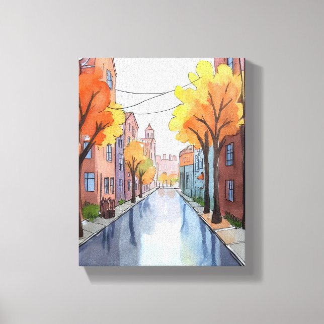 Rainy Day in Boston | Aquarell MA-Malerei Leinwanddruck (Vorderseite)