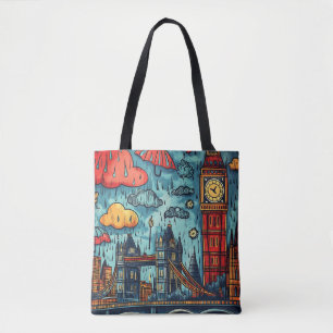 Rainy Day in London, farbenfrohe Doodle Illustrati