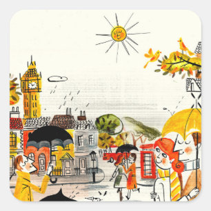 Rainy Day in London Quadratischer Aufkleber