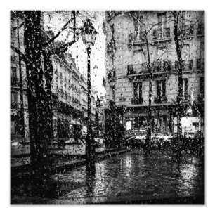 Rainy Day in Paris in Schwarzweiß Fotodruck