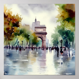 Rainy Day in Washington Square Park Poster
