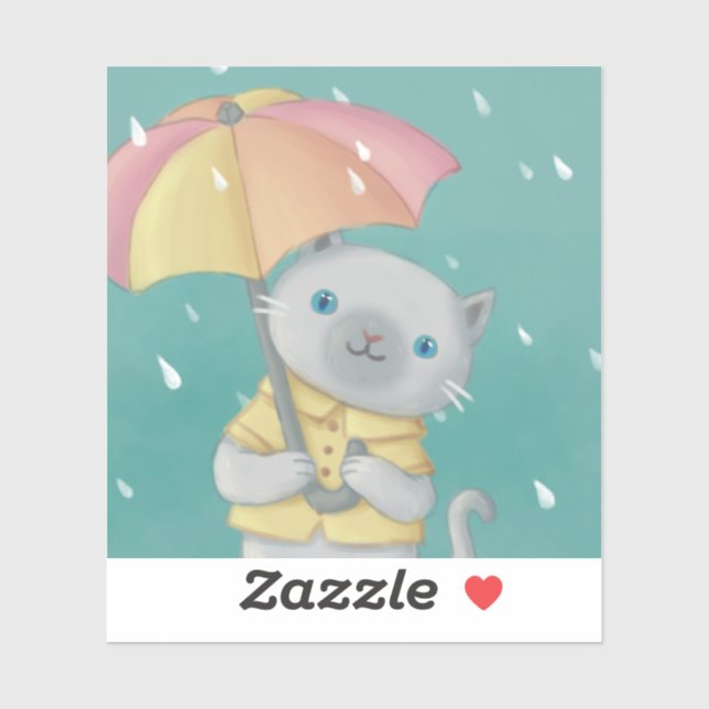 Rainy Day: Katze & Regenschirm-Illustration Aufkleber (Blatt)